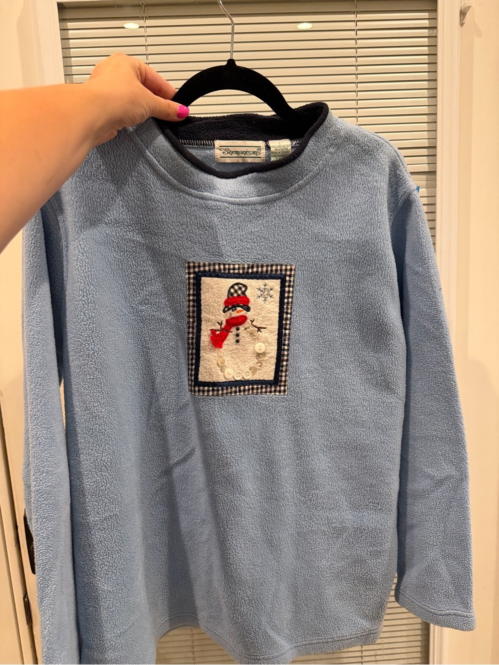 Vintage Light Blue Fleece Snowman Mockneck Sweatshirt